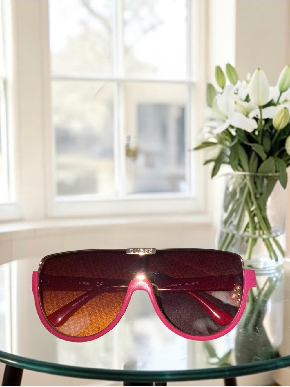 GUESS Burgundy Pink Shield Sunglasses GO00033 74T with Case & Pouch - Picture 3 of 10